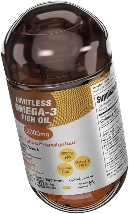 Limitless Naturals Omega 3 Fish Oil (2000mg, 30 Capsules)