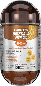 Limitless Naturals Omega 3 Fish Oil (2000mg, 30 Capsules)