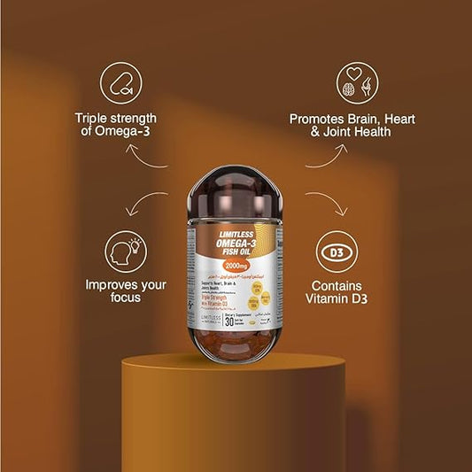 Limitless Naturals Omega 3 Fish Oil (2000mg, 30 Capsules)