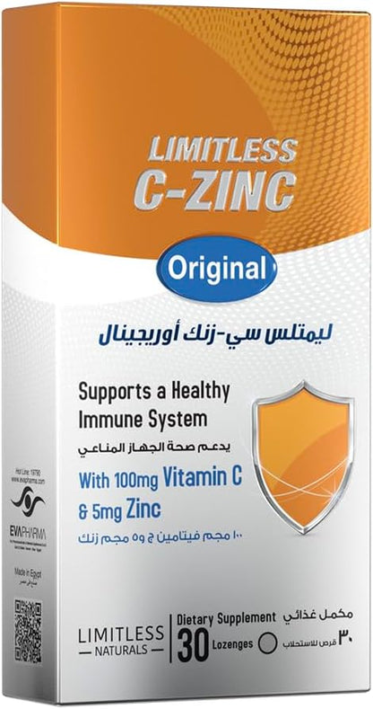 Limitless C-Zinc Original – Vitamin C & Zinc Lozenges – Orange Mint Flavor – Immune Support for Adults & Kids – 30 Lozenges