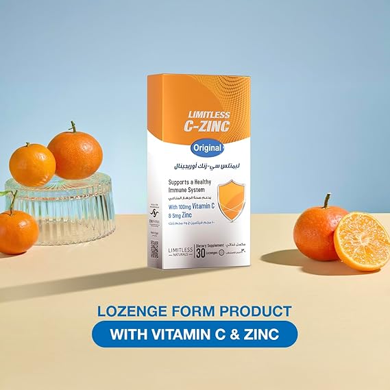 Limitless C-Zinc Original – Vitamin C & Zinc Lozenges – Orange Mint Flavor – Immune Support for Adults & Kids – 30 Lozenges