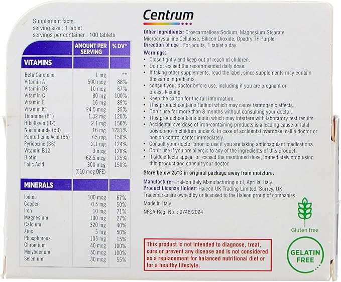 Centrum Women Iron, Calcium and Folic Acid Multivitamin 100-Tablet